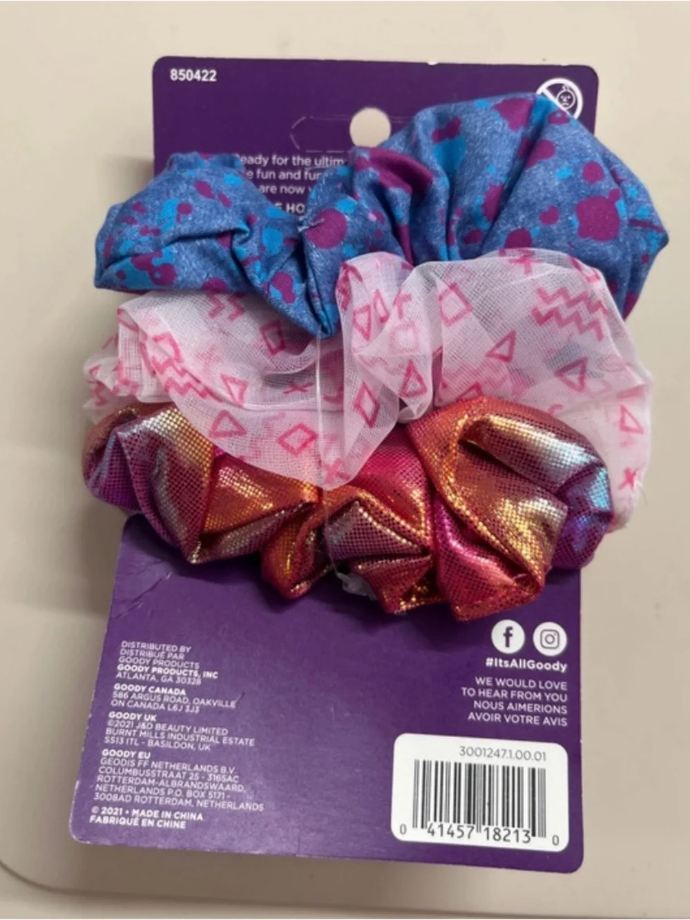 Kids Colorful 3-Pack Scrunchies - Blue, Pink, Metallic Orange